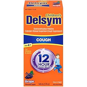 Delsym Children’s Cough Suppressant Liquid, Grape Flavor, 5 Ounce (Pack of 12)