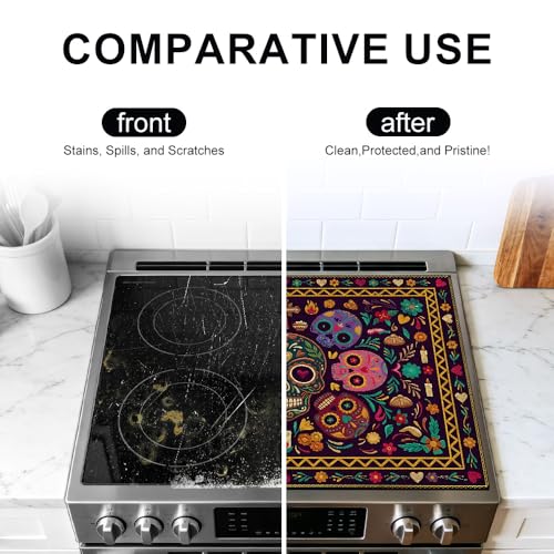 Image of Halloween Skull Stove Top Cover Electric Stove, 28.4 x 20.5 in