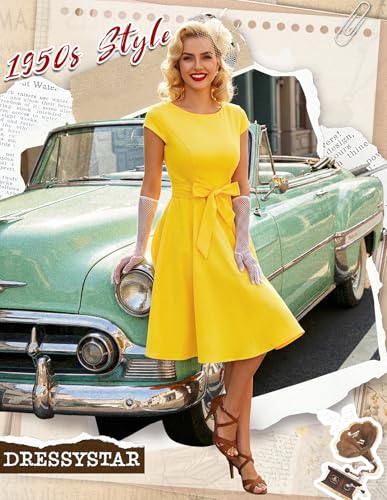 Image of Dressystar Women's Vintage 1950s A Line Cap Sleeve Cocktail Party Dress