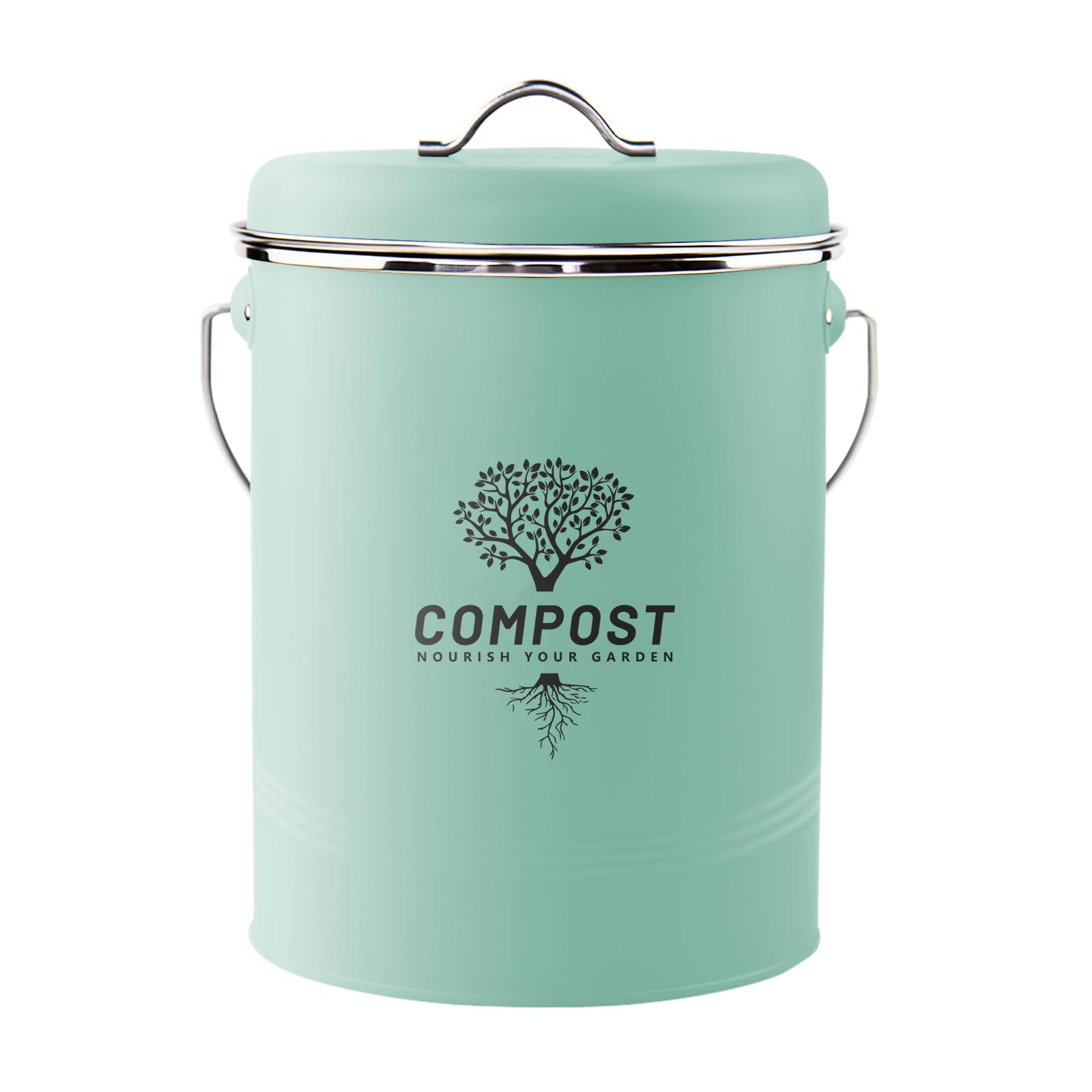 Kitchen Countertop Compost Bin, Odor Resistant Indoor Compost Bin with Lid and Charcoal Filter, Rust Resistant Coated Compost Bucket, Compost Container, Mint