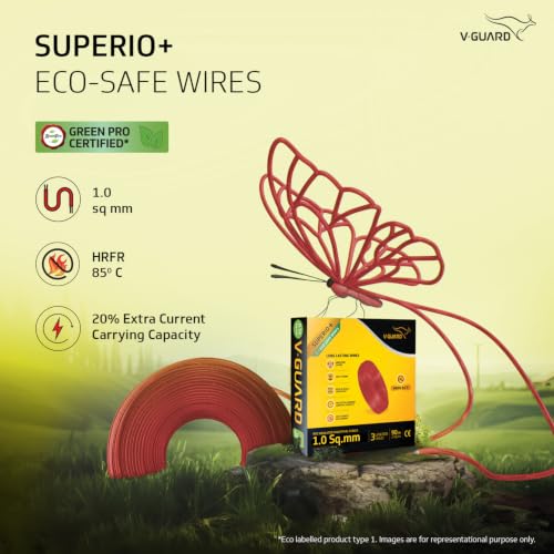 Image of V Guard Superio+ Eco Safe Triple Layered HRFR PVC Wiring Cables (Red, 1 Sqmm)