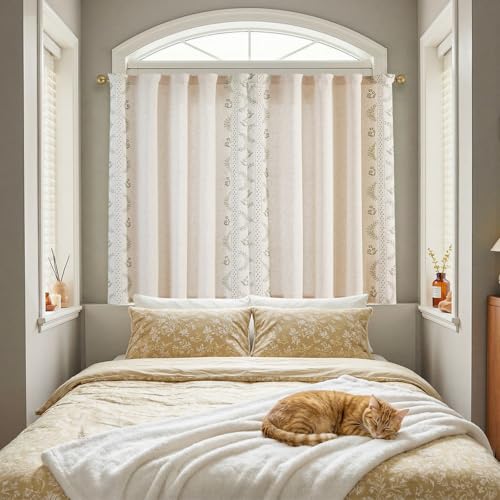 Image of jinchan Green Floral Linen Kitchen Tier Curtains 50x45 Inch 2 Panels