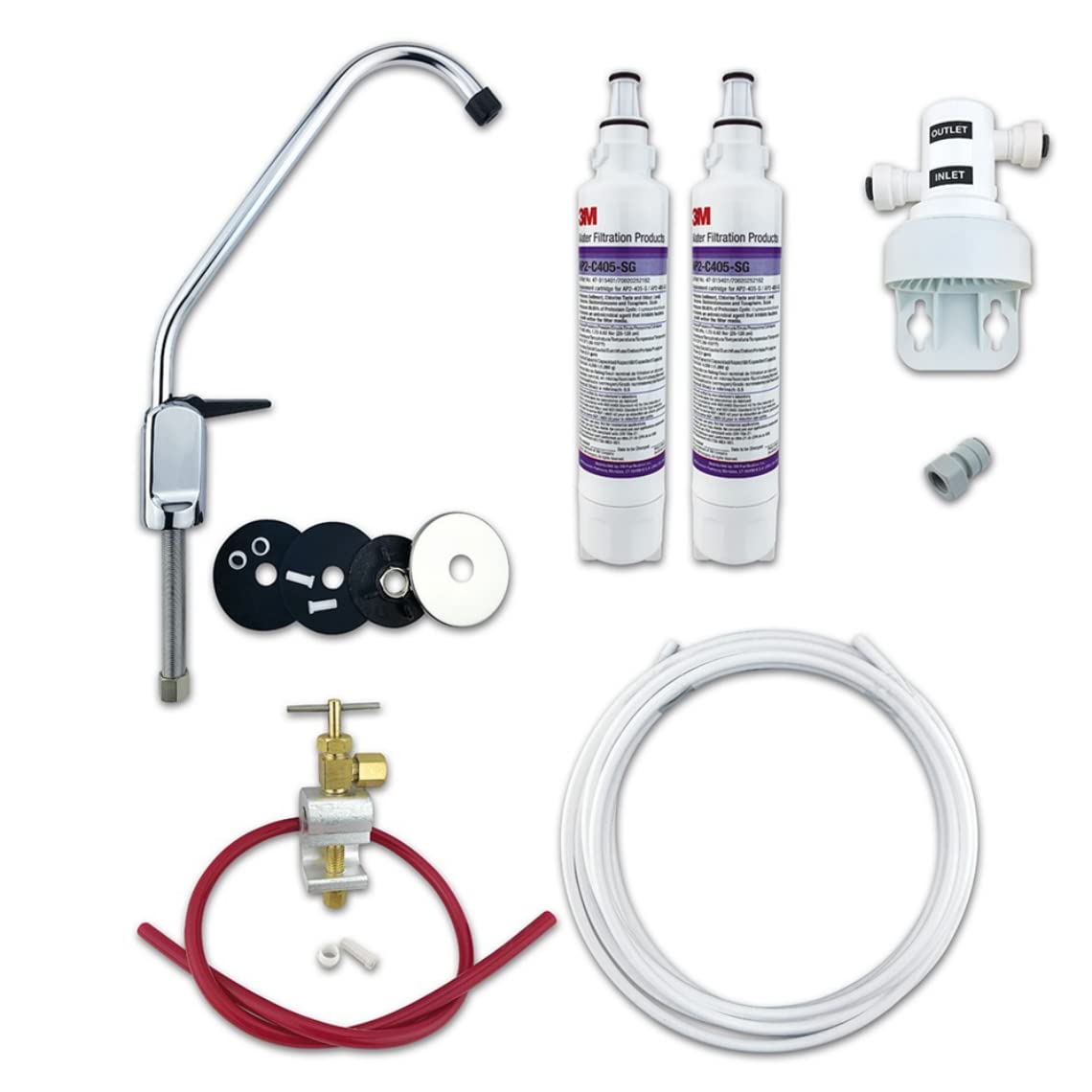Finerfilters Sistema filtrante per acqua potabile sotto lavello con 3M AP2-C405-SG a cambio rapido, filtro per acqua da 0,5 micron, sistema completo fai-da-te (2 filtri (12 mesi), rubinetto a leva)