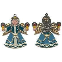 Blue Angel with Candles - German Pewter Christmas Tree Ornament - by Kuhn