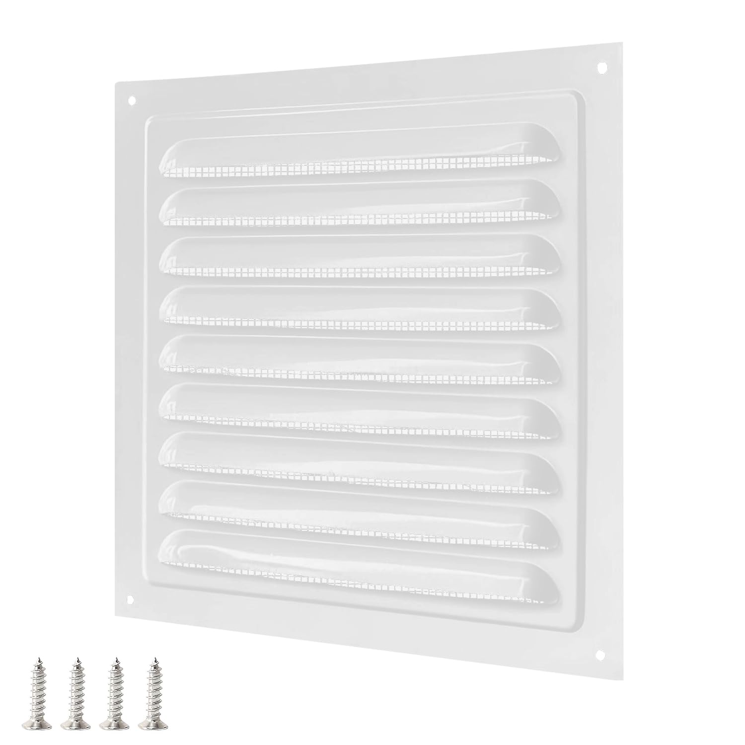 Qrity 1 Pcs Stainless Steel Vent Cover, 200 x 200 mm Screen Air Grille Ventilation Cover, Louvred Design with Flyscreen for Wall, Ceiling, White