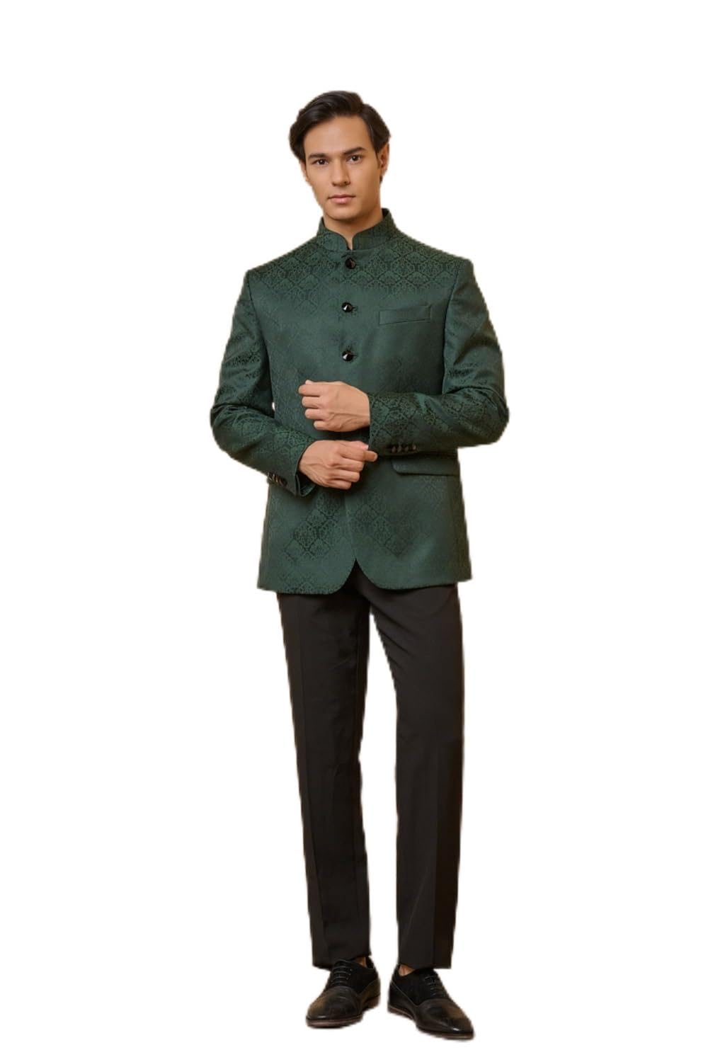 tasva Dark Green Classic Jacquard Bandhagala For Men-picture-21