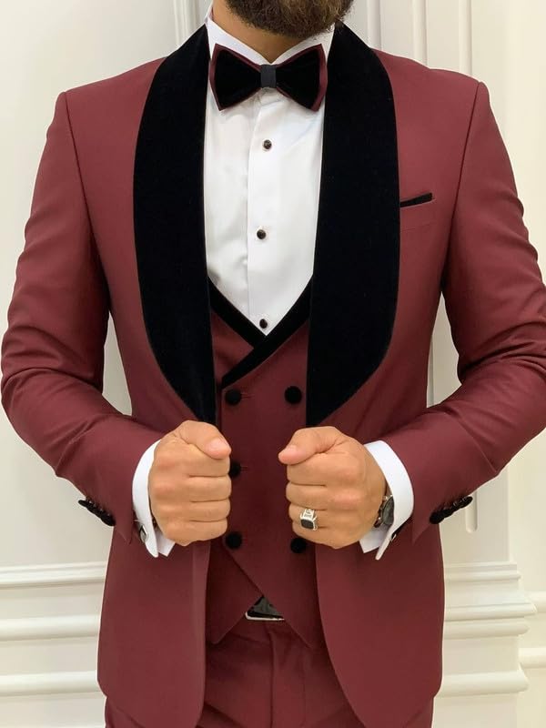 Men's Suit Slim Fit 3 Piece Suits for Men Double Breasted Suit with Bow Tie Wedding Suits Jacket Vest Pants Tuxedo Suits Set3