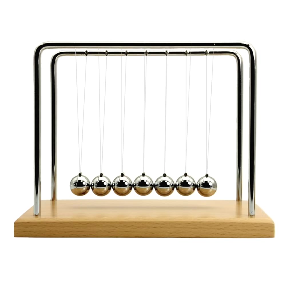 QLKUNLA Newtons Lot de 7 balles d'équilibre pour berceau - Décoration de bureau - Jouet cinétique pour la maison et le bureau (hêtre)