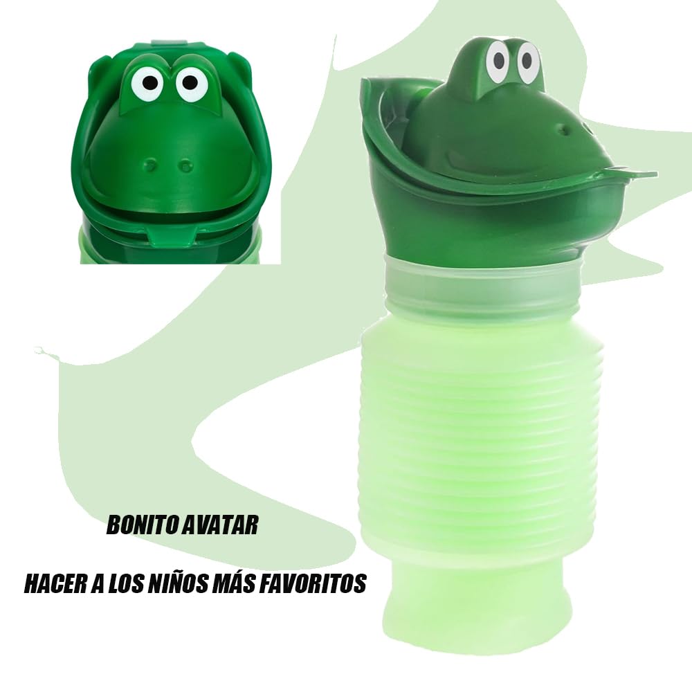 Voarge Orinal portátil para niños, portátil Dibujos Animados Niños Unisex Orinal Viaje Urinario Auto WC Pee, Verde-600ML