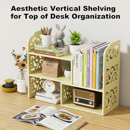 Image of YGYQZ Adjustable Desktop Organizer Shelf - Space-Saving Desk Shelves & Desktop Bookshelf for Office, Home & Dorm - Sturdy PVC Desk Book Organizer with Non-Slip Feet, Easy Assembly