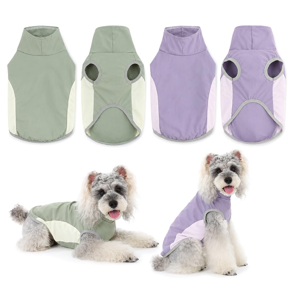 2 Pack Dog Shirts Medium Cooling Breathable Mesh Puppy T-Shirts Lightweight Low-Shed Pet Clothes Summer Vest Apparel for Small Medium Dogs Boys Girls Green Purple (XL)