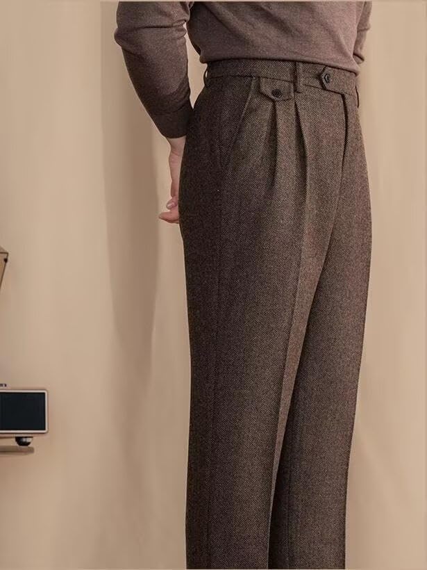 Mens Tweed Pants Dress Vintage Trousers Slim Fit Wool Tuxedo Pants2