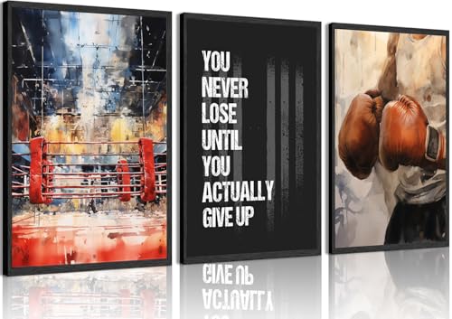 Boxing Motivational Canvas Wall Art Set of 3 12x16