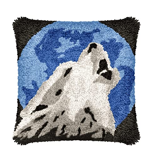 Tapis canevas loup imprimé toile pre-peinte avec fils de laine
