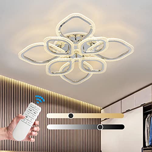 Qcyuui Modern Dimmable LED Ceiling Light Flush Mount Close to Ceiling Lamp 8-Leaf Flower Shape Acrylic Chandeliers 100W Lighting Fixture with Remote Control for Living Room Bedroom Dining Room Home