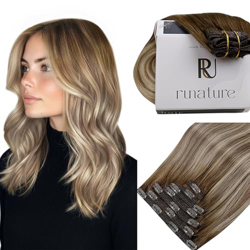 RUNATURE Balayage Hair Extensions Clip Ins, 22 Inch Long Straight