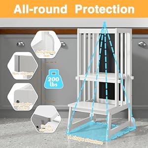 Kids Kitchen Step Stool with Chalkboard Height Adjustable Toddler Tower with Safety Rail Toddler Kitchen Stool Helper Anti tip Kitchen Step Stool for Toddlers 18 Months Older White