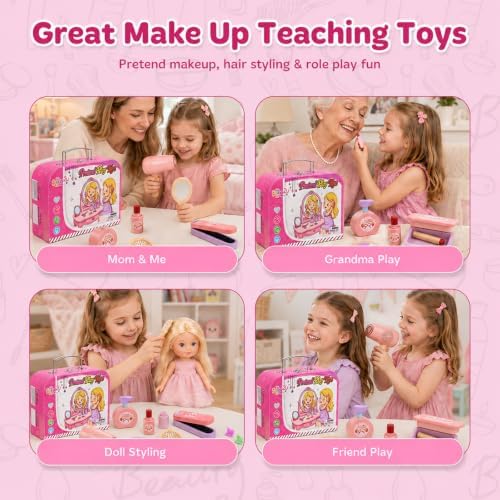 Gifts2U Wooden Makeup Toy Set for Toddlers 3-5, Pretend Play with Storage Case — view 4