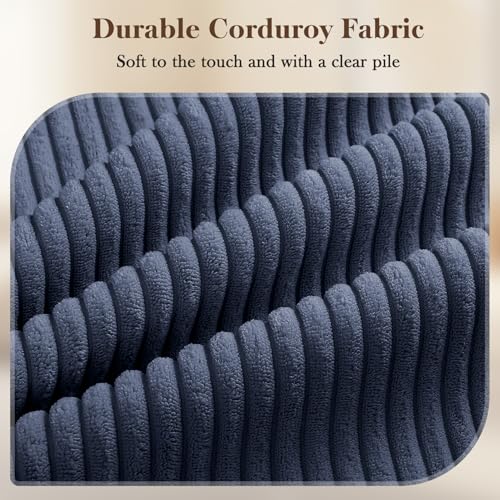 Image of Vesgantti 38.5 inch Accent Chair Dark Blue, Comfy Corduroy Single Sofa Seat with Spring Cushion, Upholstered Armchair with Deep Seat, Reading Chair for Adults, Modern Sofa for Living Room, Bedroom
