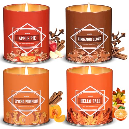 Valentine's Day Gifts for Women Men, Winter Scented Candle Set – 36oz (4×9oz) Soy Candles with Cozy & Warm Seasonal Scents of Pumpkin Spice/Cinnamon Clove/Apple Pie/Hello Fall