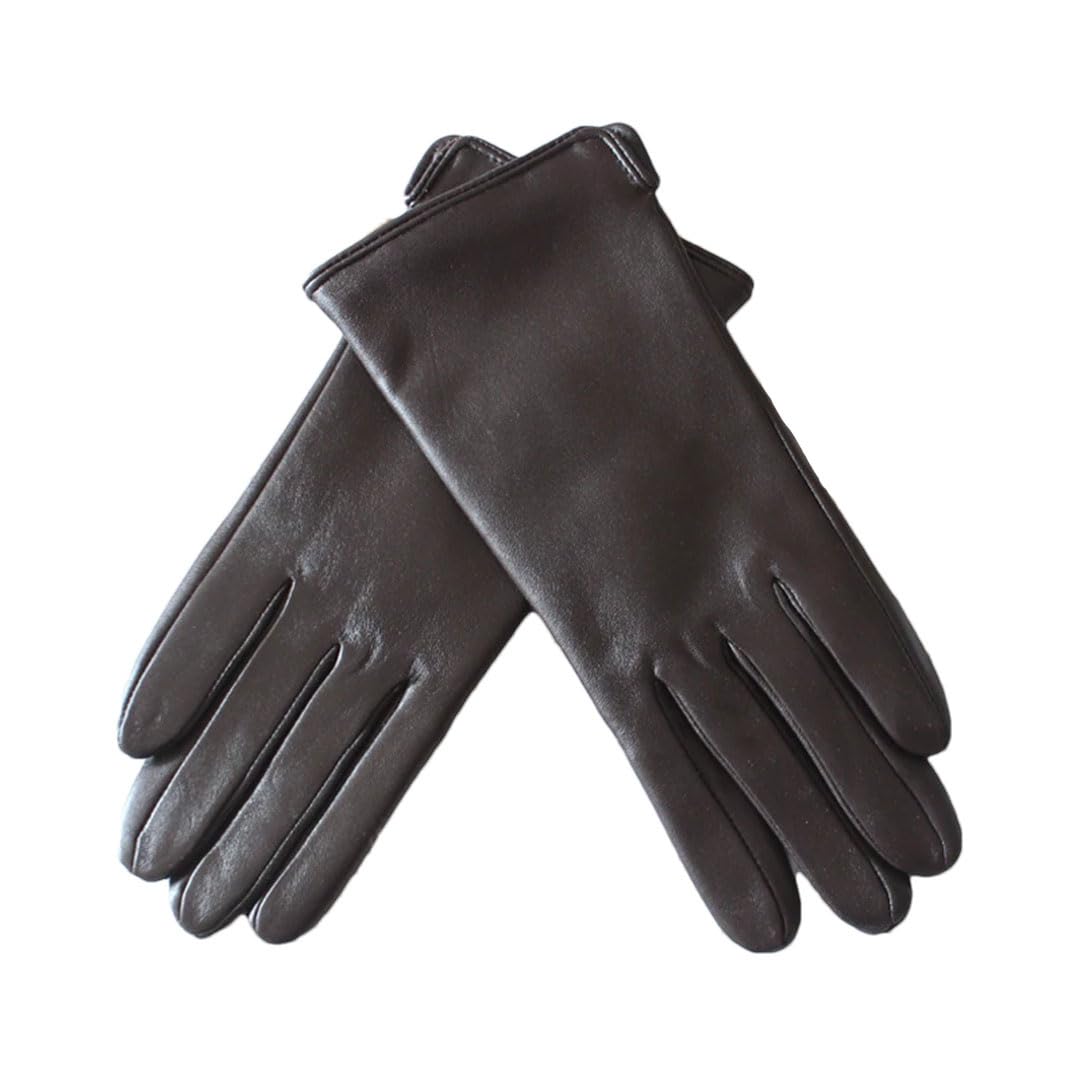 Guantes de piel de oveja para mujer, estilo clásico, recto, forro de punto, guantes de conducción, color marrón oscuro, talla 8 12, marrón oscuro, 8 12