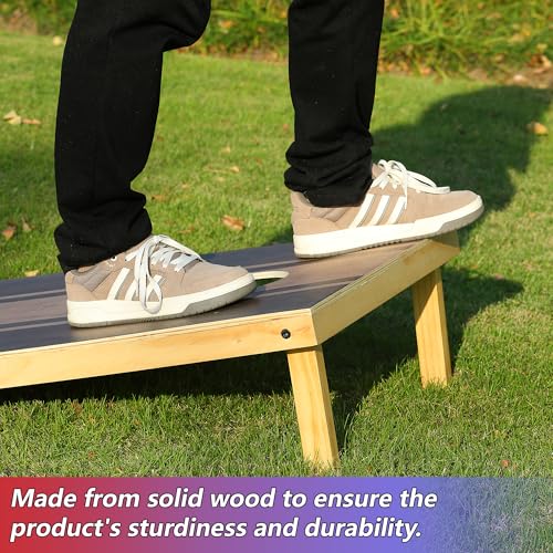Image of Cornhole Board Set with Ring Toss Game, Soild Wood Cornhole Game Set with 8 Bean Bags and 2 Cornhole Boards, 3x2 ft Premium Corn Hole Games for Adults and Family