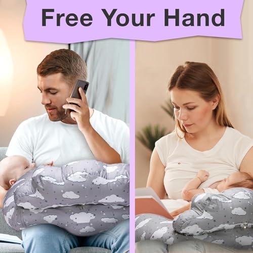 Image of Proliva Polyester Feeding Pillow for New Born Baby with Detachable Cover Breast Feeding & Maternity Nursing Pillow for Breastfeeding Set of Support for Baby Feeding Pillow with Cover (Rain-Grey-A)