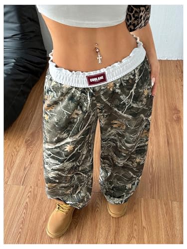 Image of RoseSeek Women's Letter Leopard Print Y2K Straight Elastic Waist Leg Pants