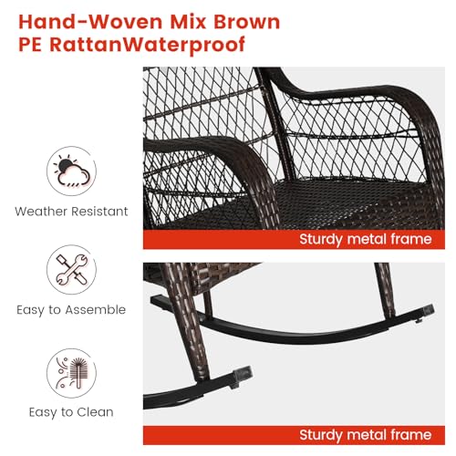Medimall VR-YZ70822PT Outdoor Wicker Rocking Chair, Patio Rattan Rocker W/Lumbar Pillow thumb #4