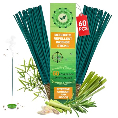 60 Pcs Natural Mosquito Repellent Outdoor Patio, Citronella Oil Mosquito Incense Sticks Plant-Based Bug Repellent for Patio Camping Fishing Backyard Travel Mosquito Control
