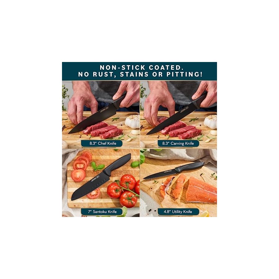 Home Hero Kitchen Knife Set with Sharpener - High Carbon Stainless Steel Knife Block Set with Ergonomic Handles (20 Pcs - Black)