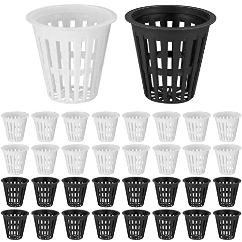 50 STK. Hydrokultur Netztöpfe, Pflanzen Töpfe, Hydrokultur Pflanzen Net Mesh Topf Pot Kunststoff Hydroponics Netztopf für Hydroponics Supplies, Schwarz/Weiss