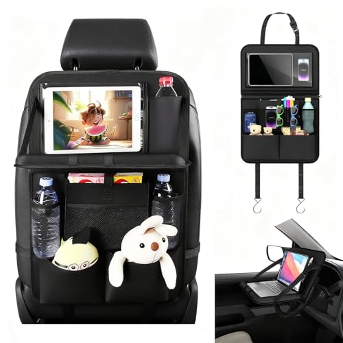 TechVizrs Organisateur de Siège Auto, Organiseur de Siège Arrière de Voiture, Protection de Dossier de Siège Auto pour Enfants avec Table Pliante et Pochette pour Tablette/téléphone Portable