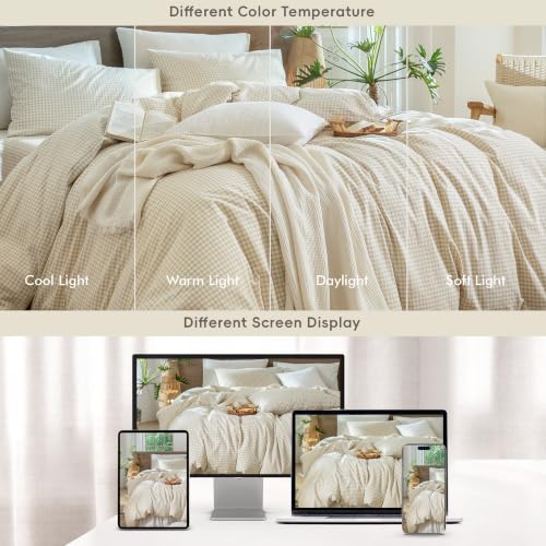 Image of MooMee Gingham Duvet Cover Set 100% Washed Cotton Linen Like