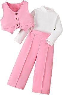 Girls' 3 Piece Outfits Long Sleeve Vest Solid Undershirt And Pants Casual Summer Stylish Travel Clothes Set