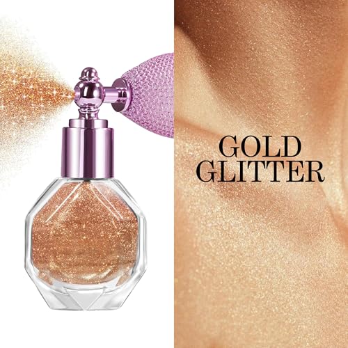 DLZZRS Shimmering Highlighter Powder Spray, Sparkle Powder High Gloss for Face Body & Hair, Long-lasting Glitter Waterproof Face Highlighter Spray for Women Party or Daily Wear (#05)