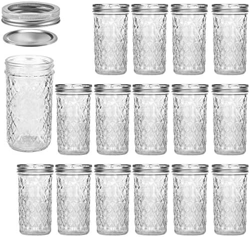 Mason Jars 12 OZ, VERONES Canning Jars Jelly Jars With Regular Lids, Ideal for Jam, Honey, Wedding Favors, Shower Favors,15 PACK