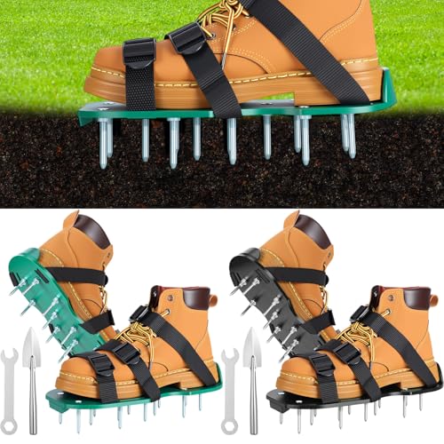 2 Pair Lawn Aerator Shoes with Adaptable Straps Soil Aerator Shoe...