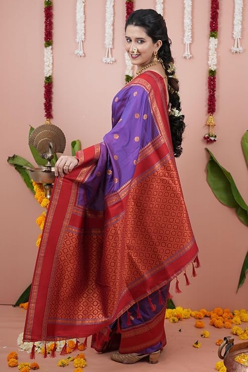 Image of Dharmavaram Pattu Paithani Saree Pure Silk Zari Weaving Floral Border Rich Pallu With Blouse Piece