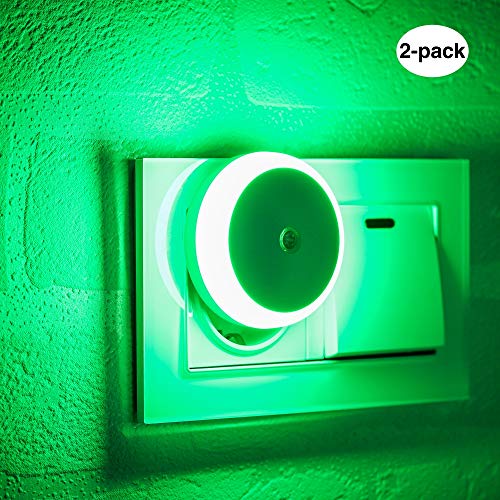 Preisvergleich Produktbild Nachtlicht Stecker, mit Dämmerungssensor, Diffusem Licht, Energieeffizient LED, Automatisch ON OFF, Nachtlicht für Schlafzimmer, Badezimmer, Flur, Treppe, Kinderzimmer, Grün, 2er Pack