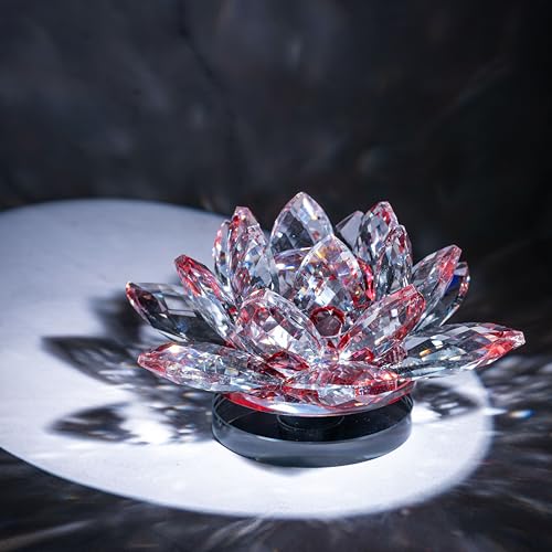 Image of Feng Shui Crystal Lotus Flower Showpiece & Paper Weight | Vastu Decor for Home & Office | Desk Decoration | Fengshui Items for Positive Energy, Good Luck & Gifting |Red (Large-12.5 x 6.5 CM)