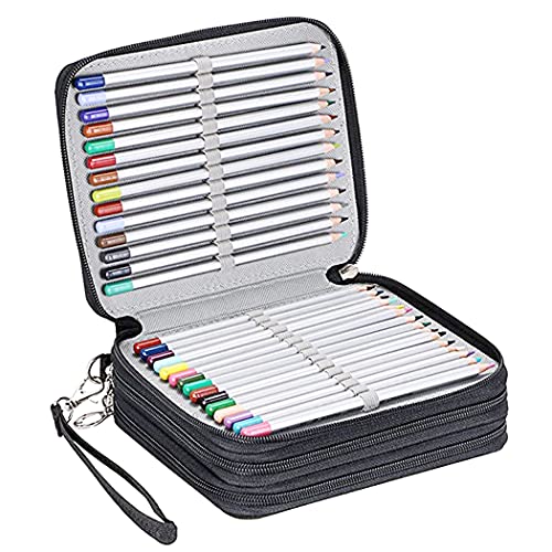 Image of Gullor Large Capacity 3 Layers Pencil Bag Pencil Holder Organizer - 78 Slots for Colored Pencils, Black