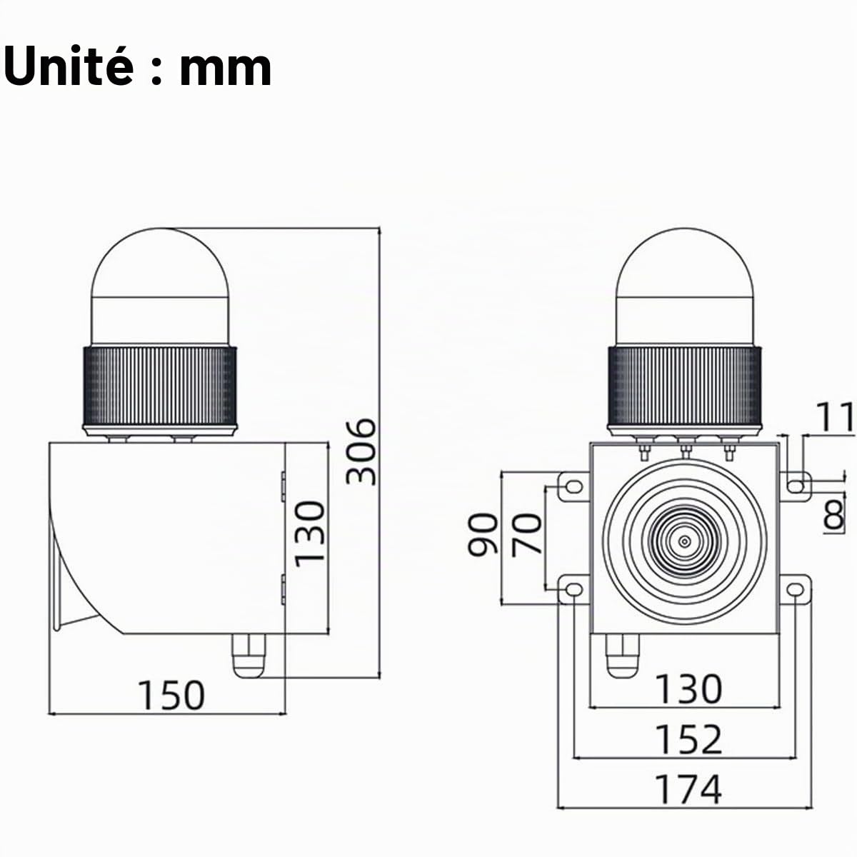 Sirène d'alarme sonore et lumineuse industrielle, sirène d'alarme avec boîtier de commande à boutons, sirène de sécurité extérieure à klaxon puissant 25 W 120 dB avec lumière stroboscopique LED (une
