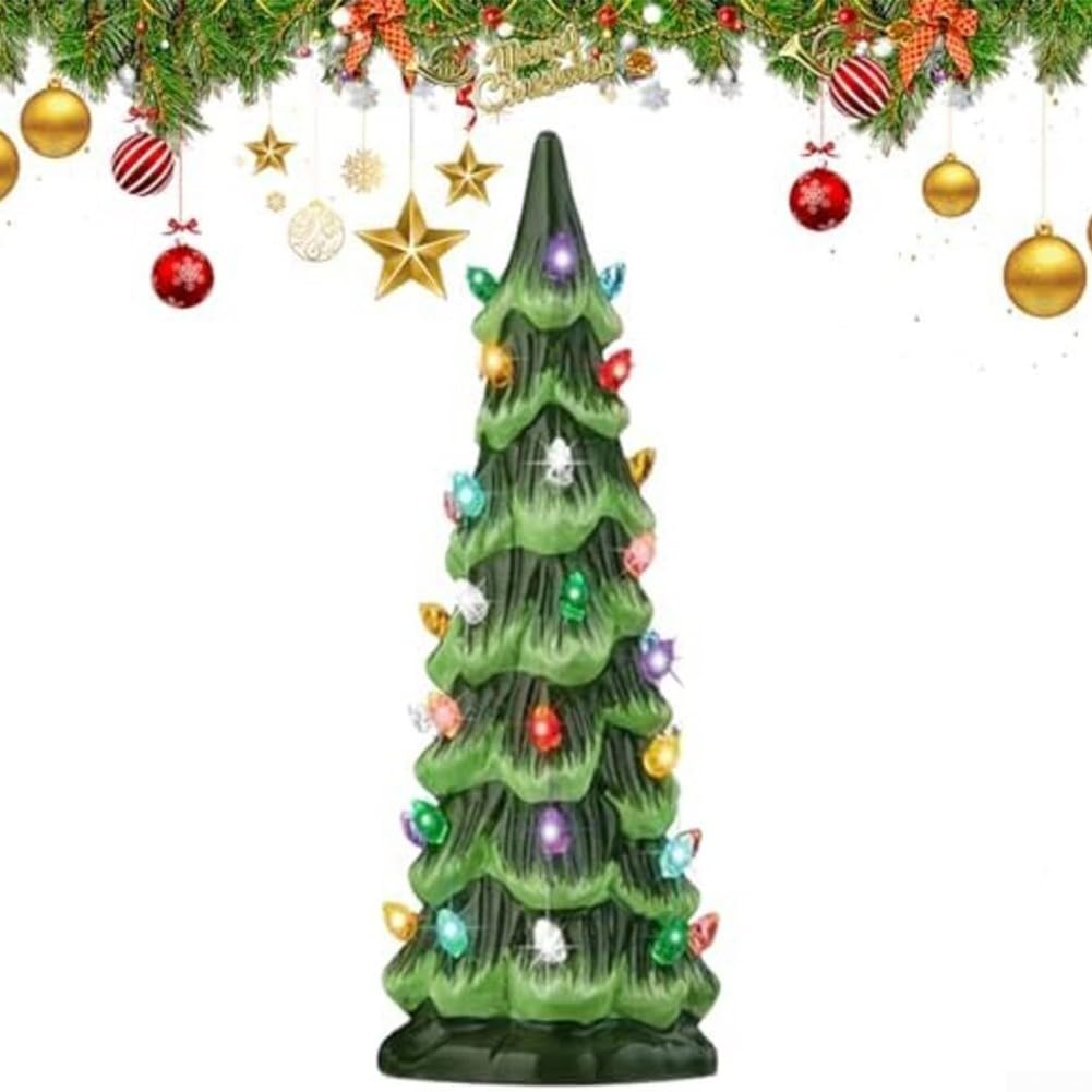 Árboles de Navidad retro pintados a mano con luces LED y función de temporizador automático, para añadir alegría navideña a cualquier mesa (juego)