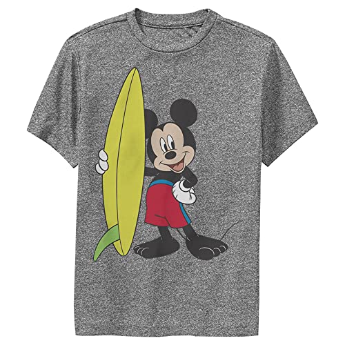 Boy's Mickey & Friends Mickey Mouse Surf Board Performance Tee - Charcoal Heather - Medium