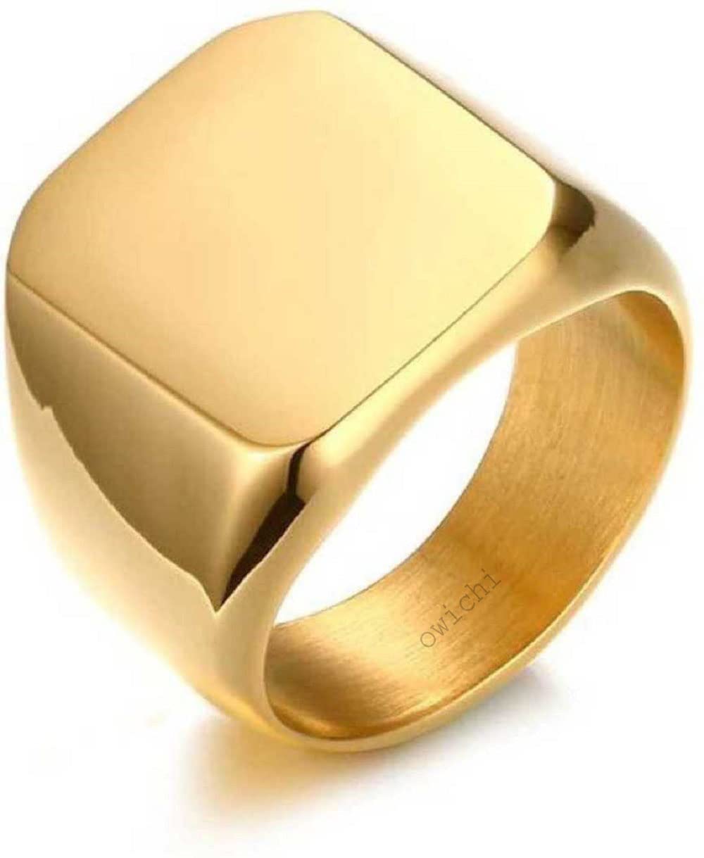 Owichi Stainless Steel Solid Square Biker Ring for Men and Boys (Gold) (B09PRH3XP3) Amazon Price History, Amazon Price Tracker
