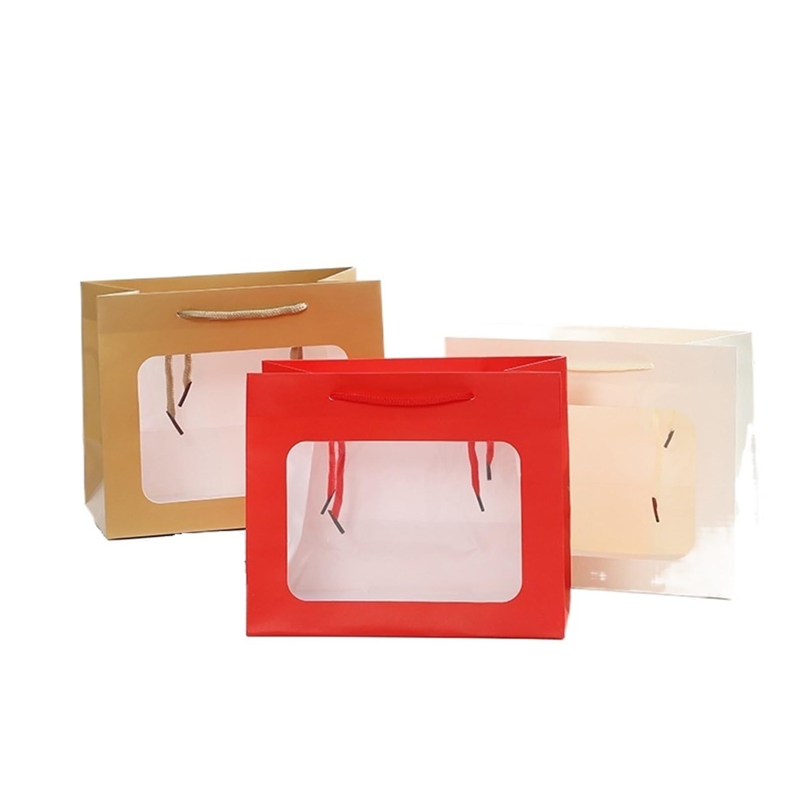 Boîte fourre-tout en papier Kraft avec fenêtre, boîte d'emballage pour le stockage de gâteaux et de bonbons, sac à main de cuisson, boîte de fête d'anniversaire 12 pièces(Pink)
