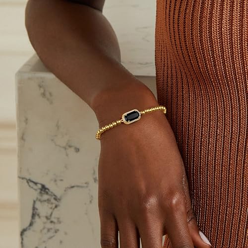 Gemstone Birthstone Bracelets For Women 14k Plated Gold Beaded Stretch Elastic Bead Ball Bracelets Trendy Dainty Jewelry Gifts3