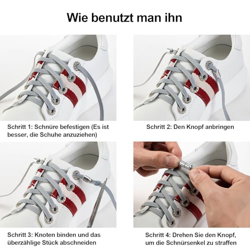 Widamin 6 Paar elastische Schnürsenkel mit Metallverschluss No Tie Shoelaces, Faule Schnürsenkel Ohne Binden für Kinder und Erwachsene（flach Schwarz）