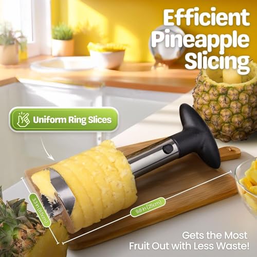 Image of Stainless Steel Pineapple Slicer and Corer Tool with Ergonomic Handle, Manual Fruit Cutter for Easy Ring Slices, Kitchen Prep Tool for Home Use